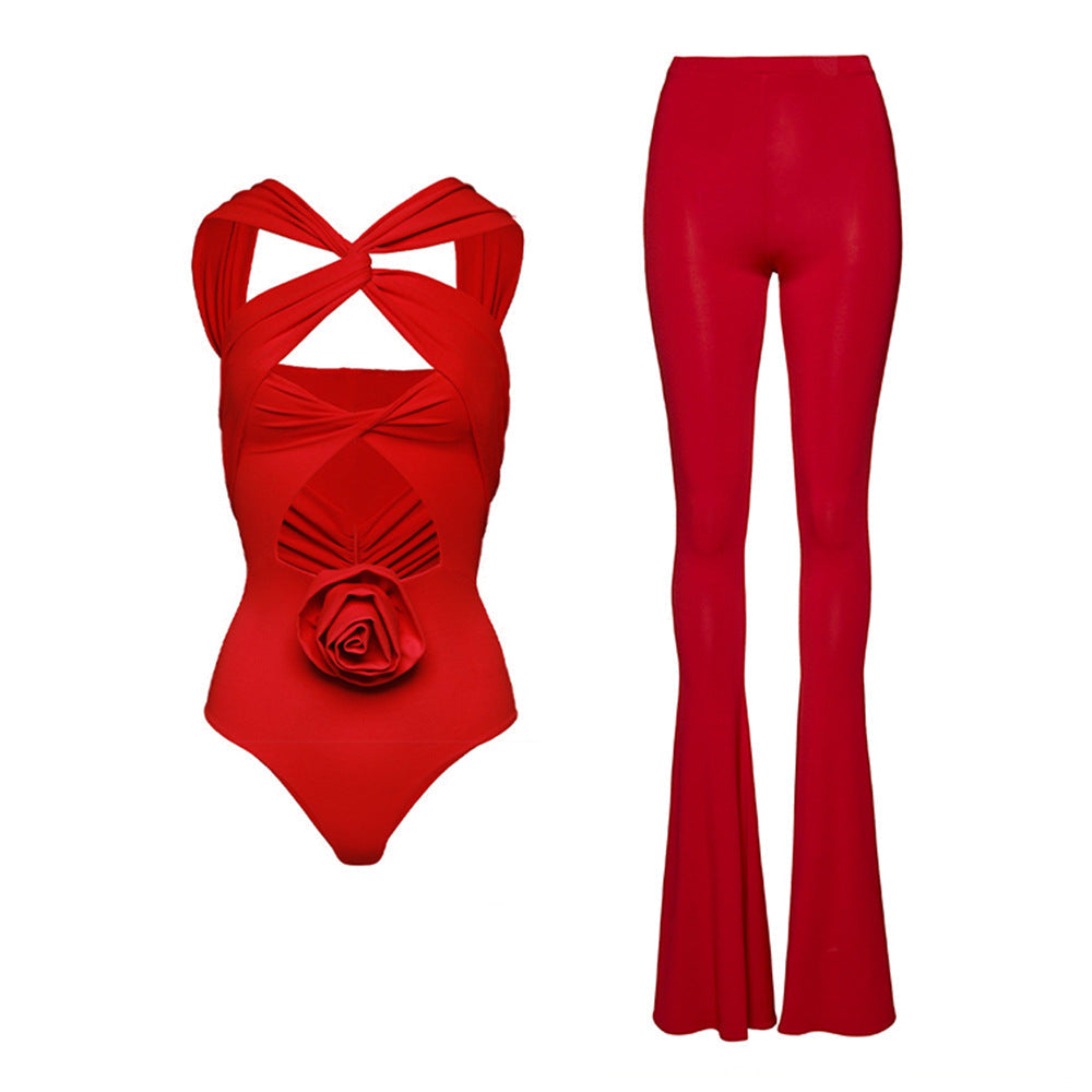 Sexy Hollow Out Cutout One Piece Swimsuit Women Red Rose Set Bella Mia